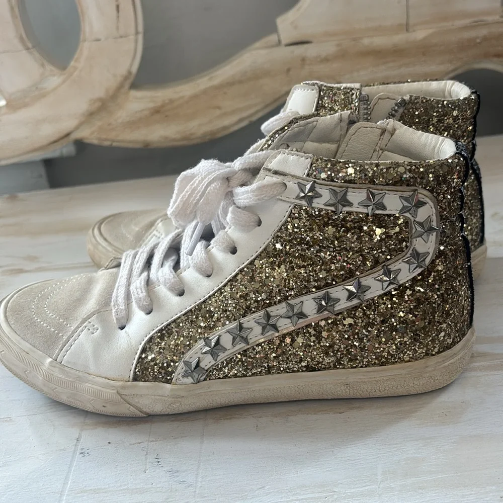 Vintage Havana Gold Glitter High Top‎ Sneakers Womens Size 6